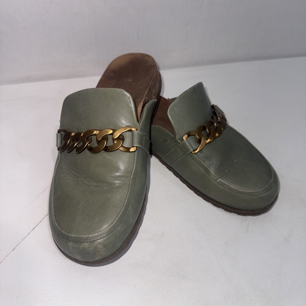 Vionic Green Leather Joyful Georgie Slip On Arch Support Mules Shoes Size 9 Read
